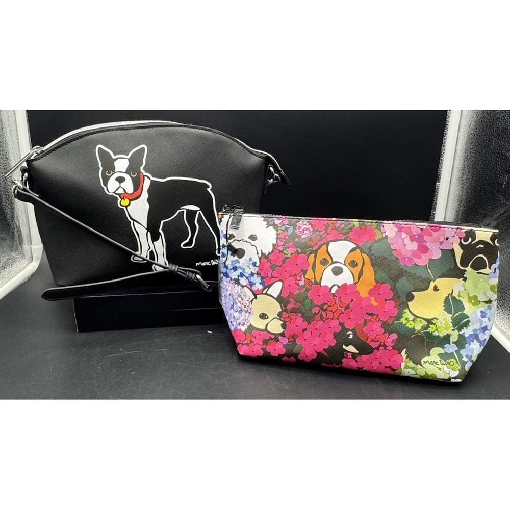 Marc Tetro Dog Print Crossbody Bag and Cosmetic Pouch 2 Piece Set Black Terrier